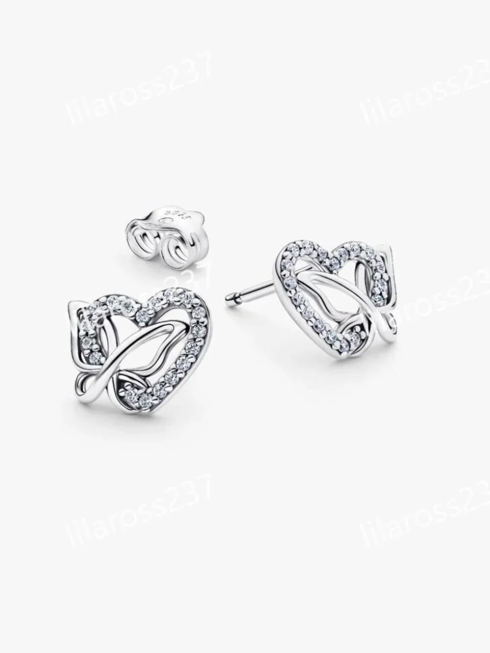 Entwined Heart & Butterfly Stud Earrings